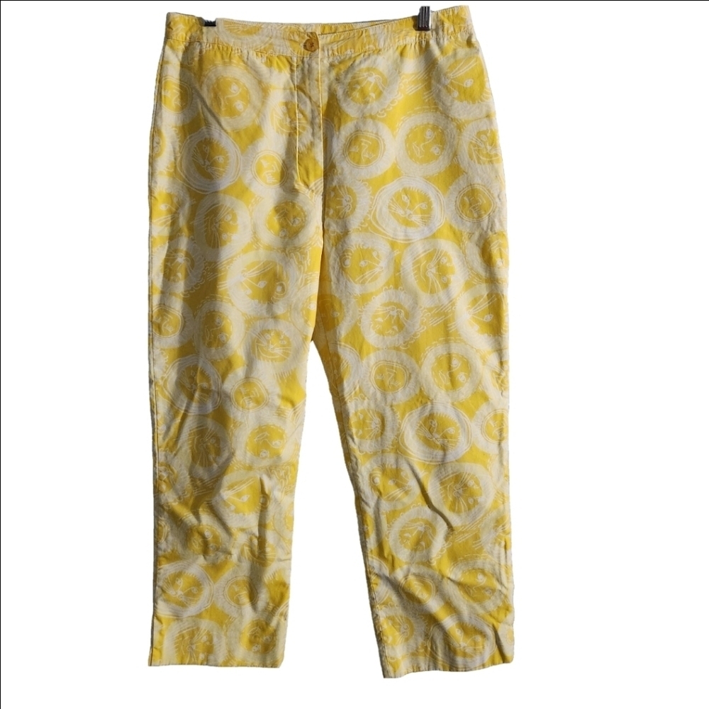 Lilly Pulitzer Crop Pants Yellow Lion Cat Sun Faces sz 6